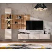 Lomadox Wohnwand, Beige mit Eiche, GALATINA-164, inkl. Beleuchtung