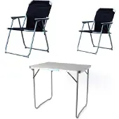 Linder Exclusiv GmbH Campingset klappbar 3-tlg Campingstuhl Gartenstuhl Schwarz Koffertisch