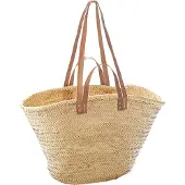Locker Kobolo Tasche Korbtasche Palmblatt mit Ledergriffe und Lederhenkel 55x21x36 cm - Natur braun beige - Handtasche Shopper Strandtasche Basttasche Damen
