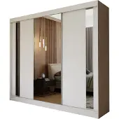 Masseno Schiebetürenschrank GRAZIA 240 cm Kleiderschrank Schlafzimmer Schrank 3-türig mit Spiegel Weiß