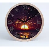 Tulup Holzuhr 30fi cm wanduhr - schwarze Spitzen - Sonnenuntergang