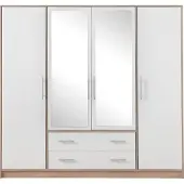 Masseno Drehtürenschrank VANO 200/190/56cm 4-türig mit Spiegel Weiß