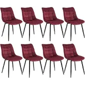 Woltu 8er Set Küchenstuhl, Sitzfläche aus Samt, Metallbeine, Bordeaux