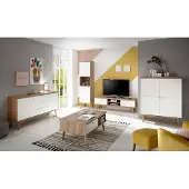 IMV Wohnzimmer Set Merle 477cm eiche riviera / weiß matt Wohnwand Couchtisch