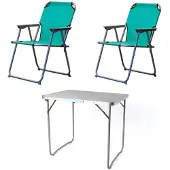 Linder Exclusiv GmbH Campingset klappbar 3-tlg Campingstuhl Gartenstuhl Petrol Koffertisch