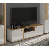 Feldmann-Wohnen Lowboard TV-Unterschrank Avila 144cm Eiche Artisan Front MDF weiß Hochglanz