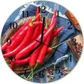 Tulup Glasuhr Wanduhr Küchenuhr Echt-Glas 30fi cm Chili Pfeffer rot