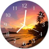 Tulup Glasuhr Wanduhr Küchenuhr Echt-Glas 30fi cm Sonnenuntergang mehrfarbig