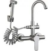 OEM Küchenarmatur, Warm- und Kaltwasser, ausziehbare Sprühfunktion, Gebürstetes Nickel