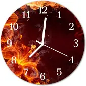Tulup Glasuhr Wanduhr Küchenuhr Echt-Glas 30fi cm Feuer Blumen orange