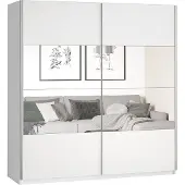 Masseno Schiebetürenschrank BETTINA 180 cm Kleiderschrank Schlafzimmer Schrank 2-türig mit Spiegel Weiß