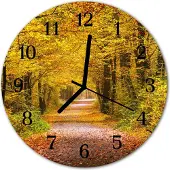 Tulup Glasuhr Wanduhr Küchenuhr Echt-Glas 30fi cm Pfad Wald gelb