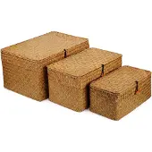 Markenlos Aufbewahrungskorb mit Deckel aus Naturmaterial - 3er Set