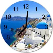 Tulup Glasuhr Wanduhr Küchenuhr Echt-Glas 30fi cm Santorini blau