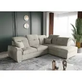 Fun-Möbel Ecksofa Schlafsofa Sofa FREJA Stoff Brooklyn Beige Ottomane Rechts