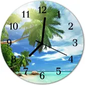 Tulup Glasuhr Wanduhr Küchenuhr Echt-Glas 30fi cm Palmen Insel mehrfarbig