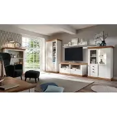 IMV Landhaus Wohnwand 458cm pinie weiß / wotan eiche Anbauwand Schrank