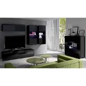 Lomadox Wohnmöbel Set mit Highboard in schwarz Hochglanz CAIRNS-132