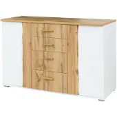 Feldmann-Wohnen Sideboard Wood Kommode 130x45x82cm 2-türig Eiche Wotan weiß Hochglanz