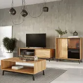 Lomadox Wohnmöbel Set braun MATOLA-163 Massiv aus Eiche 3-teilig mit Couchtisch