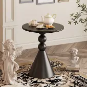 360Home Kleiner Couchtisch Rundtisch Wohnzimmer Minimalistisch Retro-Stil schwarz /CHAJI0921/