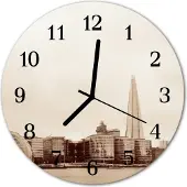 Tulup Glasuhr Wanduhr Küchenuhr Echt-Glas 30fi cm Skyline grau