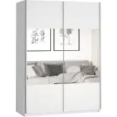 Masseno Schiebetürenschrank BETTINA 150 cm Kleiderschrank Schlafzimmer Schrank 2-türig mit Spiegel Weiß