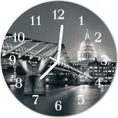 Tulup Glasuhr Wanduhr Küchenuhr Echt-Glas 30fi cm Skyline grau