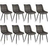 Woltu 8er Set Küchenstuhl, Sitzfläche aus Samt, Metallbeine, Dunkelgrau