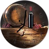 Tulup Glasuhr Wanduhr Küchenuhr Echt-Glas 30fi cm Wein Trauben braun