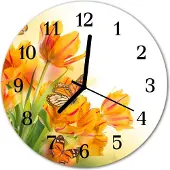 Tulup Glasuhr Wanduhr Küchenuhr Echt-Glas 30fi cm Tulpen orange