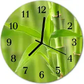 Tulup Glasuhr Wanduhr Küchenuhr Echt-Glas 30fi cm Bambus Pflanze grün