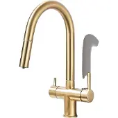 OEM Küchenarmatur, Dual-Handle, Ausziehbare Sprühfunktion, Edelstahl, Gebürstetes Gold