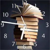 Wallario Design Wanduhr Bücherstapel aus Echtglas, Größe 20 x 20 cm