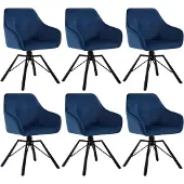 Woltu 6 x Esszimmerstuhl drehbar, Polsterstuhl, mit Samtbezug, Blau