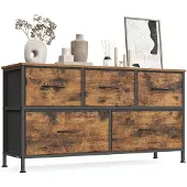 Songmics Kommode, Schrank, 5 Stoffschubladen, Aufbewahrungsschrank, Stahl
