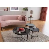 Feldmann-Wohnen 3er-Set Couchtisch Glastisch Artemida hellgrau grau schwarz