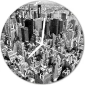 Tulup Glasuhr Wanduhr Küchenuhr Echt-Glas 30fi cm Skyline grau