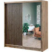 Bettso NEVADA Schiebeschrank mit Spiegel 203cm Wotan Eiche + Schwarz