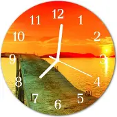 Tulup Glasuhr Wanduhr Küchenuhr Echt-Glas 30fi cm Brücke orange