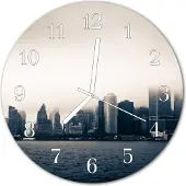 Tulup Glasuhr Wanduhr Küchenuhr Echt-Glas 30fi cm Skyline schwarz-weiß