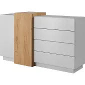 Furniture24 Kommode 3D Sideboard mit 2 Türen 4 Schubladen Weiß Craft Eiche