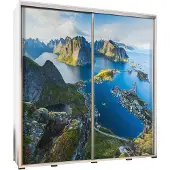 Furniture24 Schwebetürenschrank PENELOPA 205 Schrank Kleidereschrank mit Grafiken Lofoten