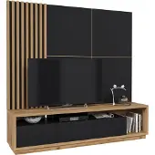 Furniture24 Wohnwand CELINE 09 Lowboard mit Wandpaneel Lamellenwand 3-teilig 200cm Schrankwand Fernsehschrank