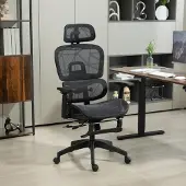Sweiko Bürostuhl, Ergonomischer Schreibtischstuhl mit Netzstoffbezug, verstellbar, rollbar, mit Armlehnen, Kopfstütze, Schwarz