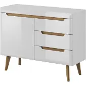 Furniture24 Kommode Sideboard NORDI in Skandinavische Stil Weiß/Weiß Hochglanz
