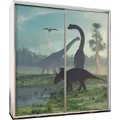 Furniture24 Schwebetürenschrank PENELOPA 205 Schrank Kleidereschrank mit Grafiken Dinos