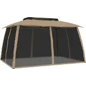 Syfax Pavillon mit Doppeldach & Netzwänden Taupe 3,93x2,93 m Stahl