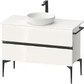 Duravit Sivida Konsolenwaschtischunterbau, 2 Schubkästen, Griffleiste Diamantschwarz Matt, 1045x475x548mm, SV46590BD220000, Farbe: Weiß Hochglanz