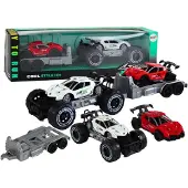 Leantoys Auto-Geländewagen mit weißem Abschleppwagen und Sportwagen, Set